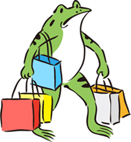 買い物するカエル