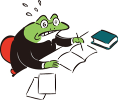 資格勉強をしているカエル